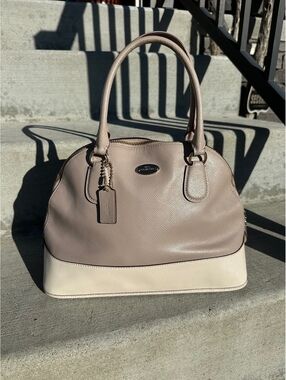 Coach Lillie Carryall 91162 Colorblock Leather Satchel Crossbody Chalk Tan